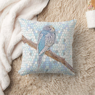 Coussin Petite bougie bleue sur arrière - plan en mosaïque