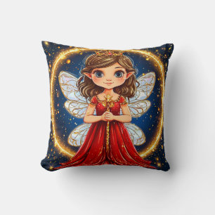 Coussin Petite Fée Mignonne en robe rouge