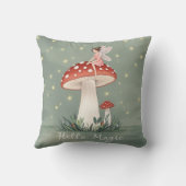 Coussin Petite fée perchée sur le champignon et brillante (Verso)