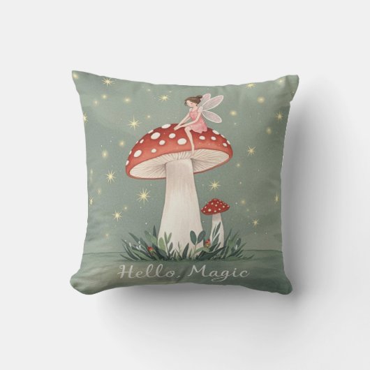 Coussin Petite fée perchée sur un champignon et brillant  (Recto)