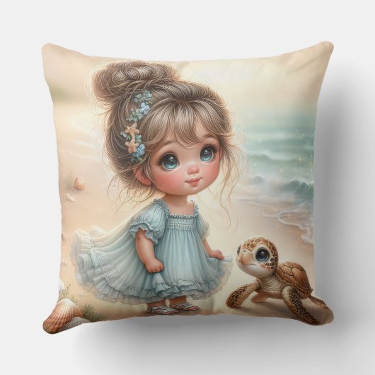 Coussin Petite fille avec tortue (Verso)
