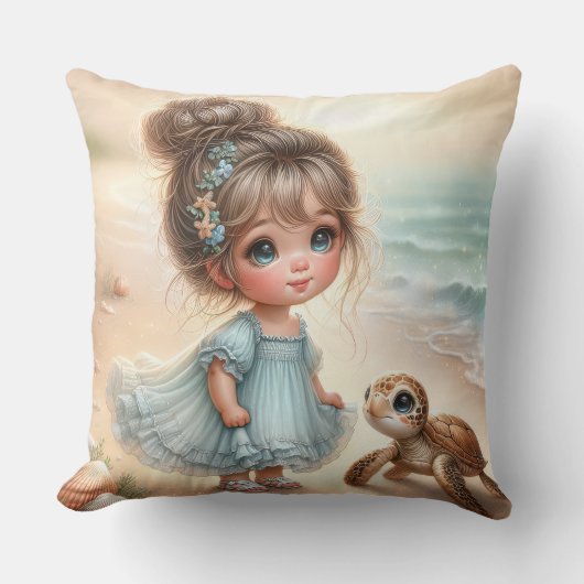 Coussin Petite fille avec tortue (Recto)