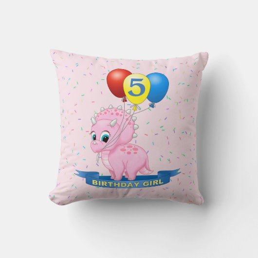 Coussin Petite fille d'anniversaire Pink Triceratops Dino (Recto)