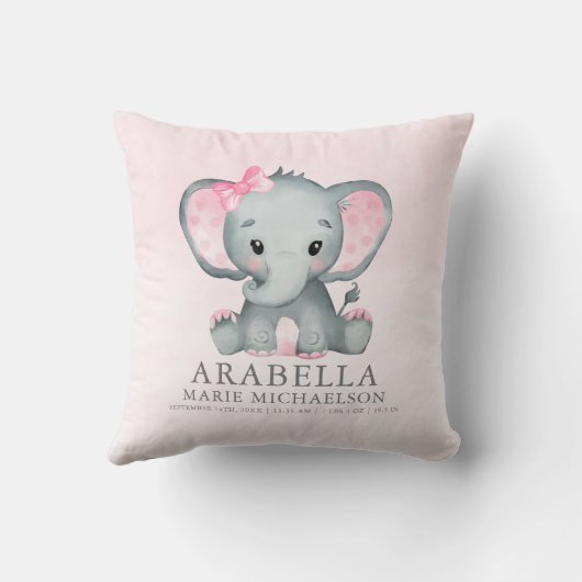 Coussin Petite fille Eléphant rose bébé (Verso)