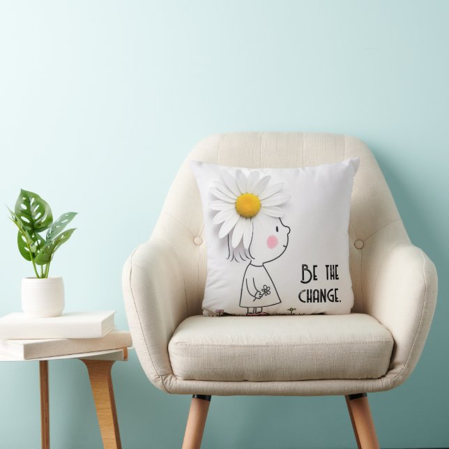 Coussin Petite fille et marguerite blanche avec citation (Chaise)