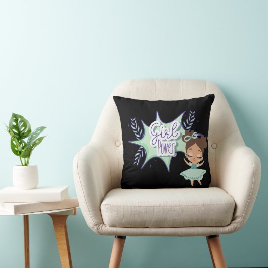 Coussin Petite fille, fille puissance verte et noire (Chaise)