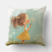 Coussin Petite fille mignonne avec Fleurs Coussin, Whimsic (Recto)