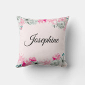 Coussin Petite fille personnalisée | Boho Fleurs aquarelle (Verso)