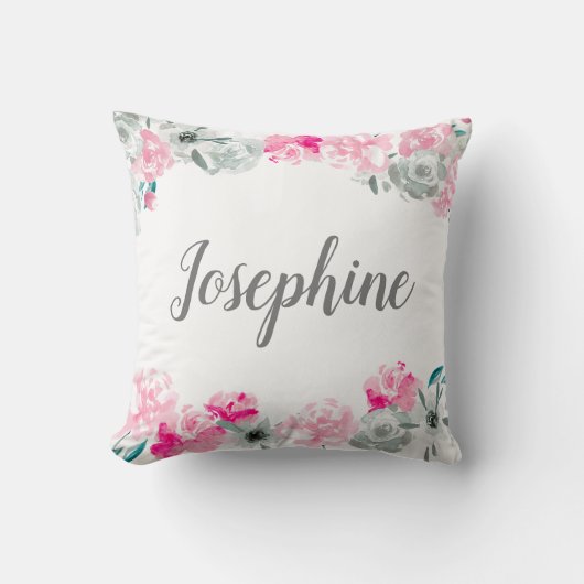 Coussin Petite fille personnalisée | Boho Fleurs aquarelle (Recto)
