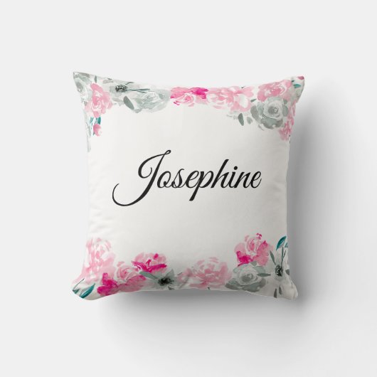 Coussin Petite fille personnalisée| Fleurs d'aquarelle de (Recto)