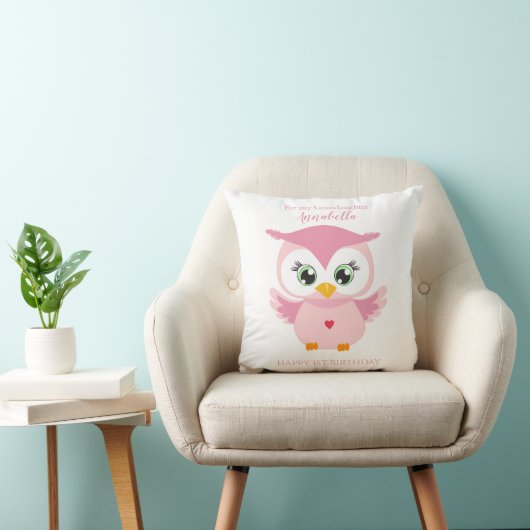Coussin Petite fille Premier anniversaire Cute Pink Owl (Chaise)