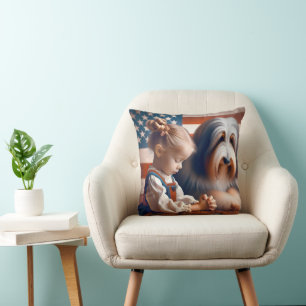 Coussin Petite Fille Priant Avec Collie Enclavé