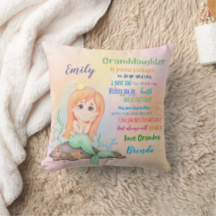 Coussin Petite-fille Sirène cadeau Poème personnalisé Ajou