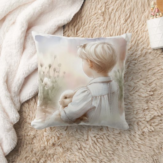 Coussin Petite fille tenant son lapin de animal de compagn (Couverture)