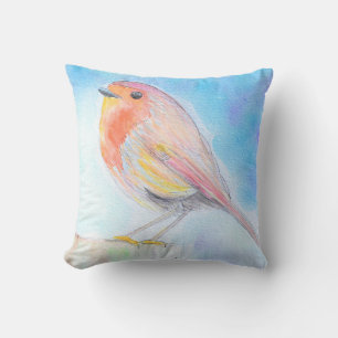 Coussin Petite peinture à l'aquarelle de rouge-gorge