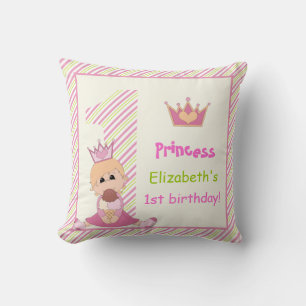 Coussin Petite princesse et couronne filles 1er anniversai