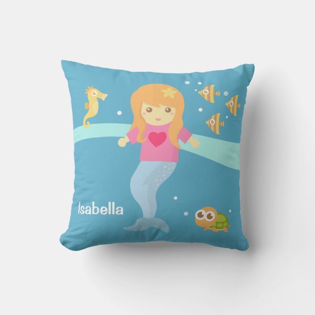 Coussin Petite Sirène Créatures Marines Chambre de Filles (Recto)