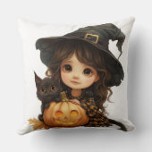 Coussin Petite sorcière et chat pour enfants (Verso)