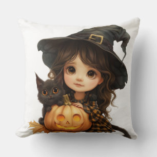 Coussin Petite sorcière et chat pour enfants