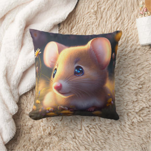 Coussin Petite souris dans une prairie fleurie