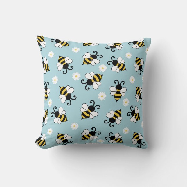 Coussin Petites abeilles mignonnes et fleurs marguerites m (Recto)