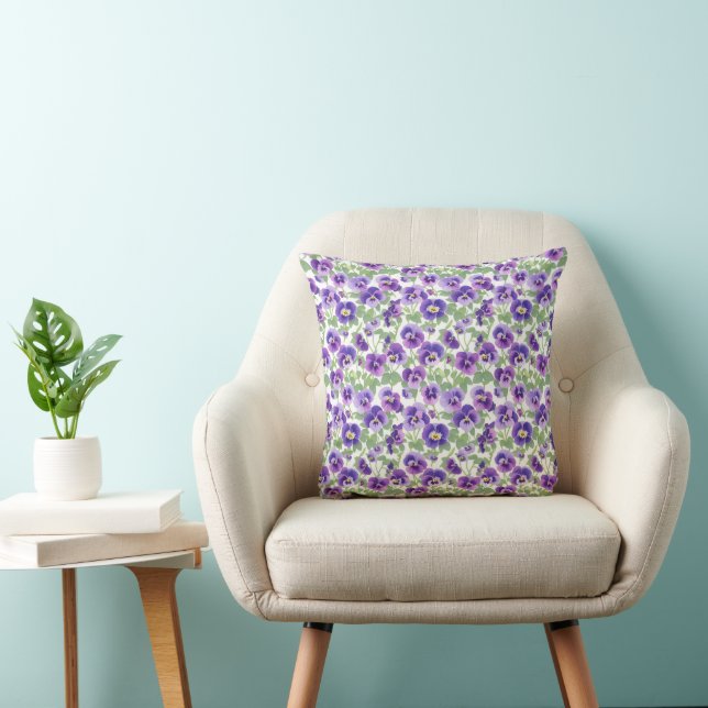 Coussin Petites Pansies violettes Pastel (Chaise)