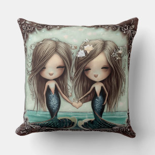 Coussin Petites sirènes fleurs bleues