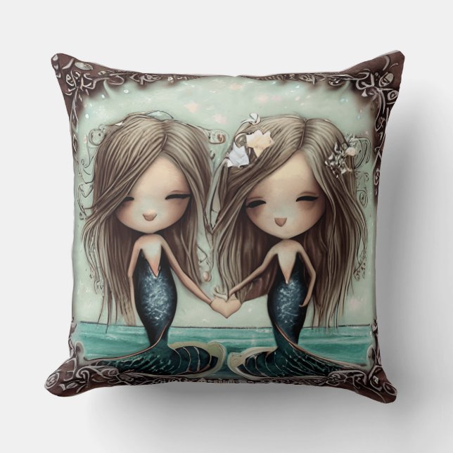 Coussin Petites sirènes fleurs bleues  (Recto)