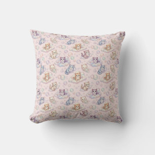 Coussin Petits Chatons et Motif de Bulles Pastel