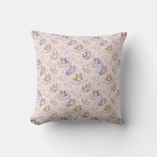 Coussin Petits Chatons et Motif de Bulles Pastel (Recto)