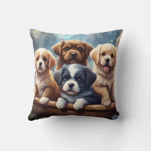 Coussin Petits chiots dans un panier, enfants (Verso)