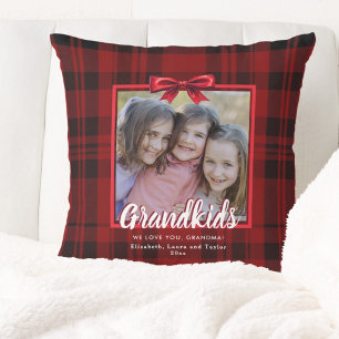 Coussin Petits-enfants Nœud carreau rouge Noël Photo de va