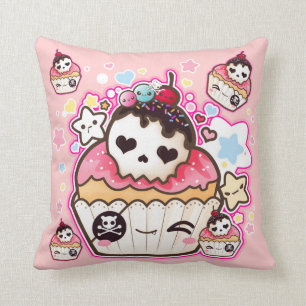 Coussin Petits gâteaux de crâne de Kawaii avec des étoi