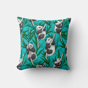 Coussin Petits panda turquoise