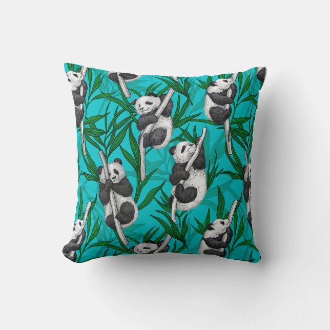 Coussin Petits panda turquoise (Recto)