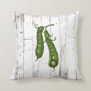 Coussin Petits pois verts pois blanc bois rustique ferme