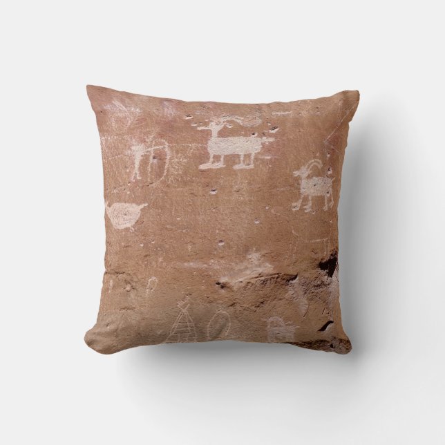 Coussin Pétroglyphe de chasseur avec le modèle des textes (Recto)