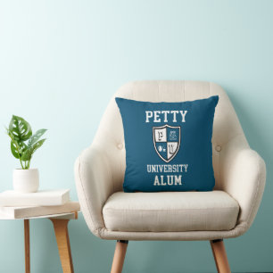 Coussin Petty University Alum grad bleu personnalisé drôle