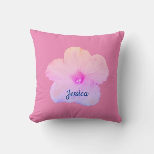 Coussin Pétunia rose floral Nom Monogram mignonne Girly 20 (Recto)
