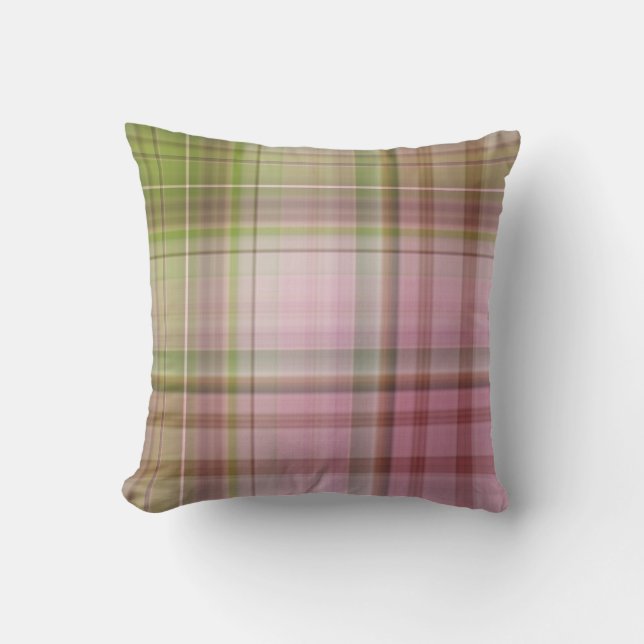 Coussin Pétunias rose rose et vert plaid (Recto)