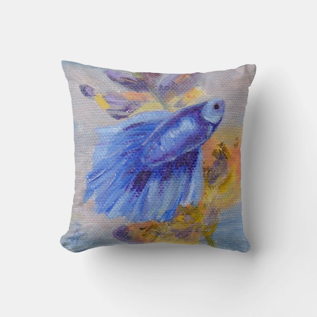 Coussin Peu de poissons bleus de Betta (Recto)