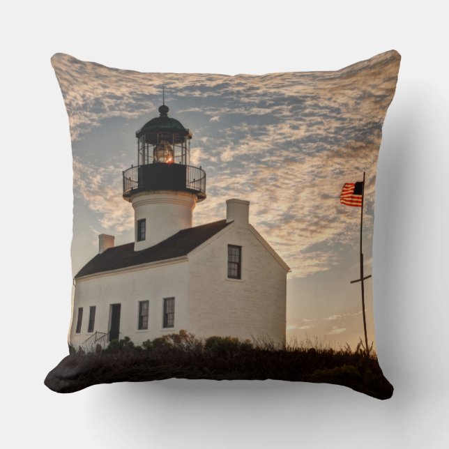 Coussin Phare au coucher du soleil, Californie (Recto)