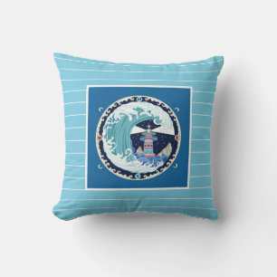 Coussin Phare, aux tons bleus avec des rayures