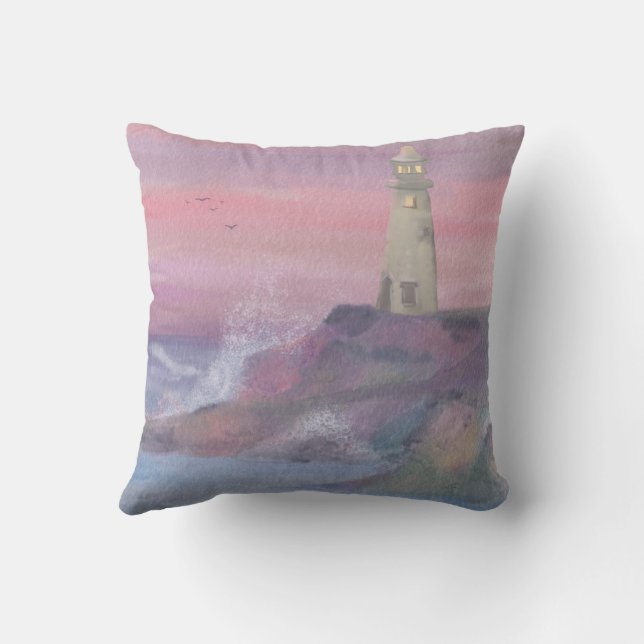 Coussin Phare Côtier Bluff Avec Ciel Rose (Verso)