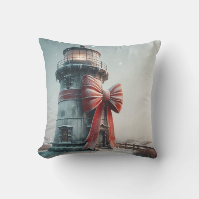 Coussin Phare de Noël, Décor de Noël côtier (Recto)