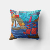 Coussin Phare et navires rouges et blancs (Verso)