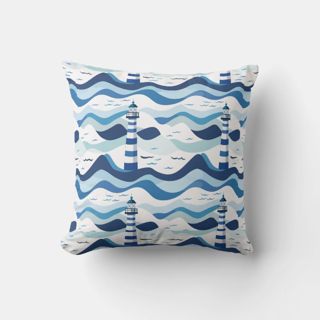 Coussin Phare nautique bleu et blanc  (Recto)