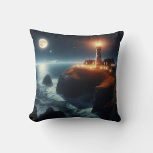 Coussin Phare nautique/côtier la nuit avec lune