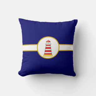 Coussin Phare nautique sur fond bleu marine et blanc