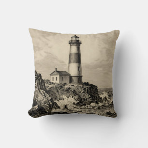 Coussin Phare rayé vintage côte orageuse
